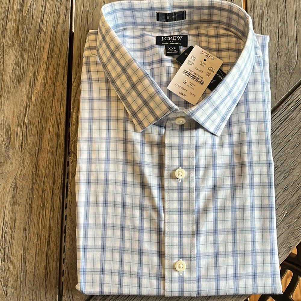J CREW XXL LONG SLEEVE DRESS SHIRT SLIM CUT PERFORMANCE QUICK DRY MOISTURE WICK